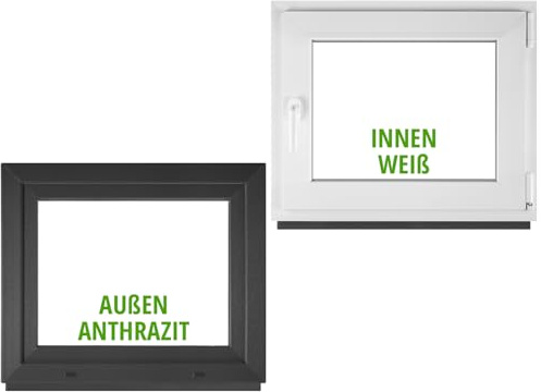 BAU PLAZA Kellerfenster BxH 105 x 60 cm / 1050 x 600 mm DIN Rechts Außen Anthrazit/Innen Weiß – Dreh-Kipp Fenster – 2-fach Verglasung 32 mm – Wärmeschutz & Schallschutz – PVC Kunststofffenster