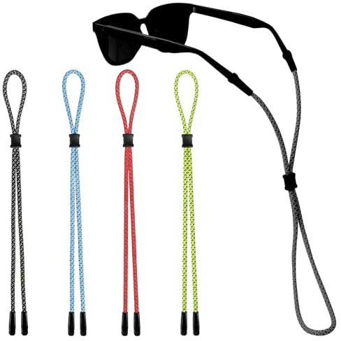 Rayakt 4 Stück Brillenband Sport, Herren Damen Kinder, Brillenband Sport Mit Reflektierendem Design, Brillenbänder Für Laufen Und Outdoor-Aktivitäten (Türkis, Schwarz, Rot, Leuchtgrün)