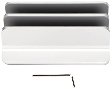KPOYTWRDN Vertical Laptop Holder with 2 Slots, Aluminum Alloy Adjustable Laptop Stand for Home Office, Dual Slot Tablet Notebook Organizer Shelf with Anti Slip Mat, Fits Devices 4.6 to 10 cm