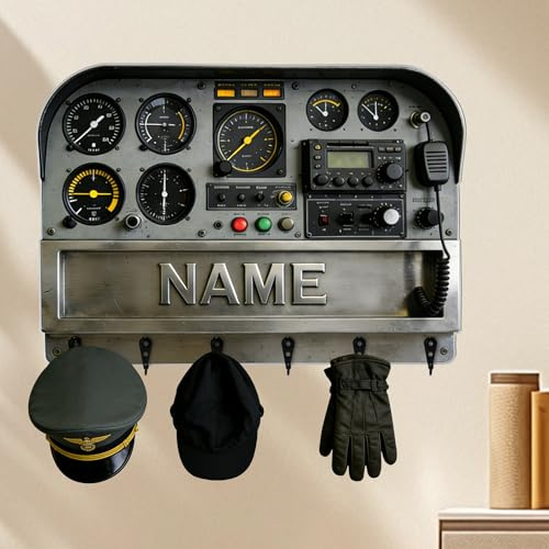 SosnSusn Personalisierter Wandhaken Flugzeug-Cockpit, 2D-Druck mit Namen, Acryl Schlüsselhalter. Kleiderhaken für Schlafzimmer, Wohnzimmer, Büro, Flur