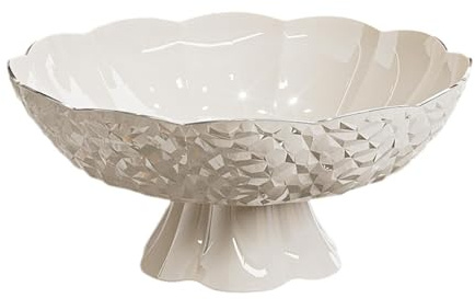 SZLIFE Bol à Fruits, Support pour Corbeille à Fruits, Coupe à Fruits, Bol de Service, Coupe Décorative Sur Pied avec Trous d'égouttage pour Desserts et Salades, pour L'entrée, La Cuisine ou, Blanc
