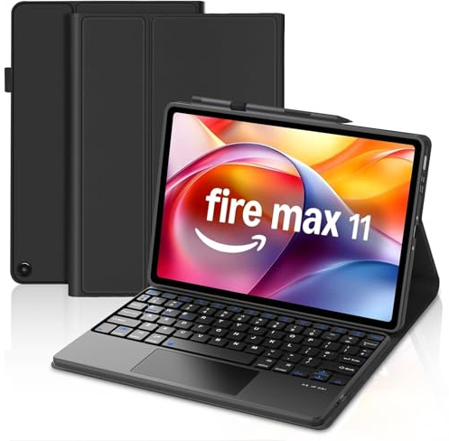 Keyboard Case with Touchpad for Fire Max 11 Tablet (13th Generation, 2023), Slim Cover with Detachable Wireless Bluetooth Trackpad Keyboard for All-New Fire Max 11 Tablet 11-inch 2023 Released, Black