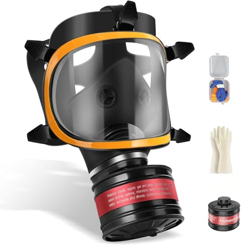 Atemschutzmaske Survival Nuklear und Chemie mit Rd40Mm-Aktivkohlefilter, Vollmaske Gasmaske Staub Farben, Lacke, Schreinerarbeiten, Landwirtschaftn, Schweißen,Sprühen, Schleifen,Malerei,Polieren