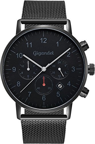 Gigandet Herrenuhr Minimalism Dualzeit-Uhr Analog mit Milanaise Edelstahlarmband G21-007