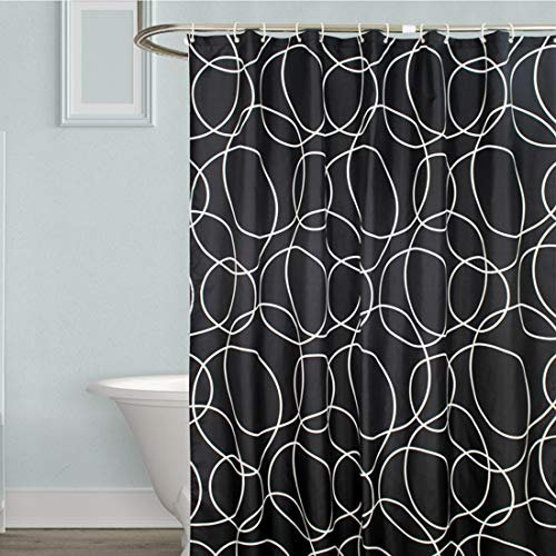 YISHU Top Qualität Duschvorhang Wasserdicht Anti-Schimmel Stoff inkl. 12 Duschvorhangringe für Badezimmer Schwarz 180x180cm