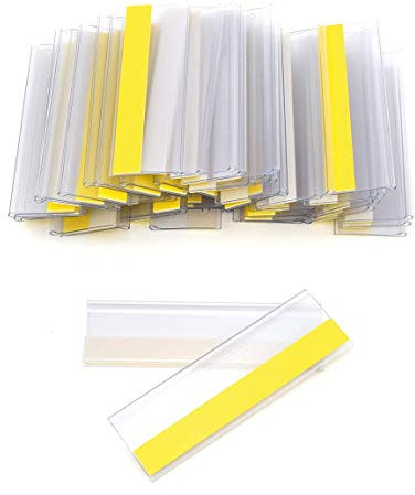 Selbstklebende Etikettenhalter für Einstecketiketten 500 mm Breit/Tickethalter/Etiketten Halter (18 mm Höhe, Transparent, 50 Stück)