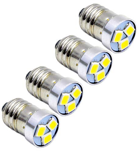 Ruiandsion 4pcs 6V E10 LED Ampoule 3030 3SMD Ampoule de rechange LED blanche Mise à niveau pour lampe de poche Lampe torche, Terre négative