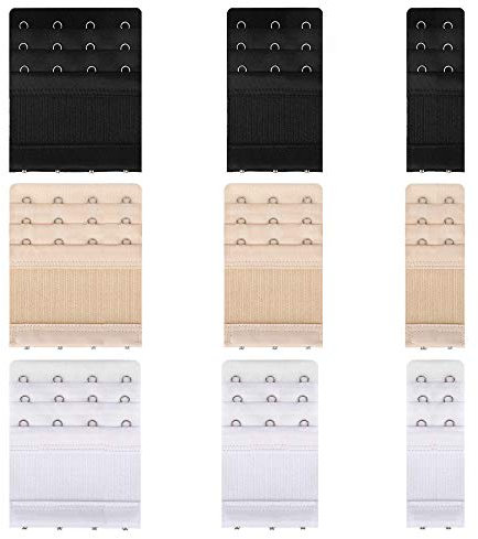 Women's Bra Extenders 2 Hooks/3 Hooks/4 Hooks Elastic Stretchy Bra Extension Strap 9 Pieces 3 Colour