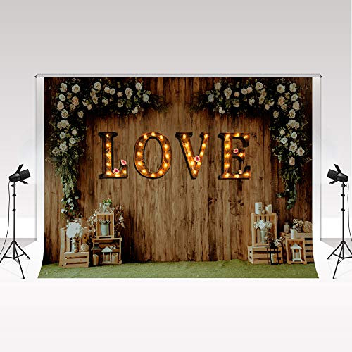 Kate Foto Hintergrund aus Holz 2,2x1,5 m weiße Blumen Fotografie Liebe Licht Zeichen für Valentinstag Frühling und Sommer Outdoor Dekoration