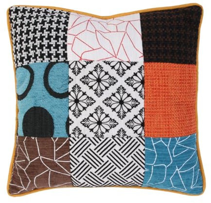 Patchwork-Kissen, Hülle abnehmbar, 40 x 40 cm, Textil-Dekoration, Weiß, Schwarz, Orange, Türkis, Braun