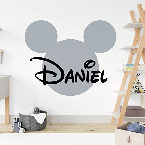 Mickey Mouse Silhouette Personalisierter Name – Disney Aufkleber Wandtattoo [Silber]