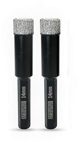 DT-DIATOOL Forets Diamant Sec à Queue Hexagonale 2 Pièces 14mm Brasé Sous Vide Scie Cloche pour Tuile Céramique Marbre Granit