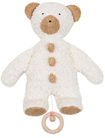 Efie Bio-Spieluhr Teddy „Knöpfchen“ – 100 % Baumwolle (KBA), Füllung aus Schurwolle (kbT), GOTS-Zertifiziert – handgefertigt in Deutschland (Schlafe Mein Prinzchen Schlaf EIN (Mozarts Wiegenlied))