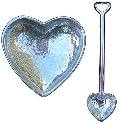 Les Étains de Jumilhac Salière ou Poivrière en Forme de Coeur, avec Cuillère, Fait Main en Etain Fin, Fabrication Artisanale Francaise, par William Sturt
