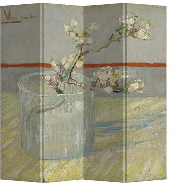 Fine Asianliving Paravent Raumteiler B160xH180cm Trennwand Van Gogh Blühender Mandelzweig in einem Glas 4-teilig