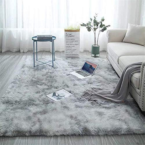 Aujelly Soft Area Hochflor-Teppich für Schlafzimmer, Shaggy-Teppich, flauschig, Mehrfarbig, Hellgrau, Motiv: Batik - 120 x 200 cm