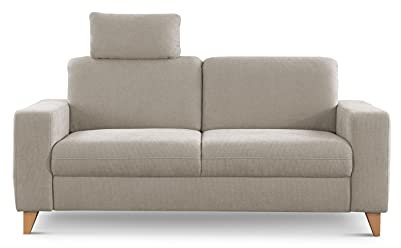 CAVADORE 2,5-Sitzer Sofa Lotta / Skandinavische 2,5er-Couch mit Federkern, Kopfstütze und Holzfüßen / 183 x 88 x 88 / Webstoff, Creme