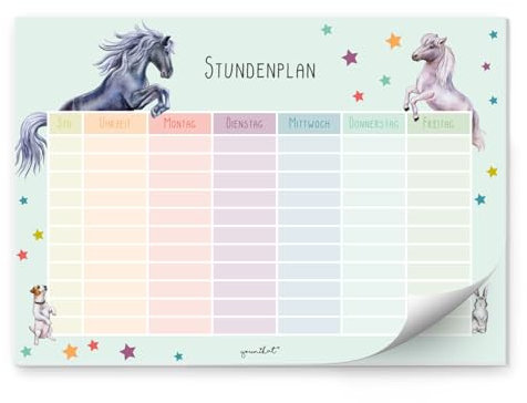 younikat Stundenplan Pferd und Pony I Papier-Block mit 25 Blatt in Pastell-Farben I DIN A4 I zum Schulanfang I für Mädchen I bunt I Beschriften und Abreißen I dv1051