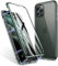 LONYAN Compatible with iPhone 11 Pro Case, Magnetic Adsorption Protective Hard Case Front and Back Tempered Glass Full Screen Coverage One-Piece Design Flip Cover (Midnight Green)
