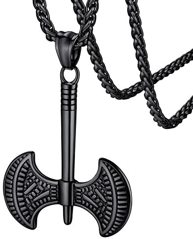 Vikings Jewellery for Male Black Axe Pendant Necklace Norse Battle Axes Jewelry Protection Amulet Nordic Gifts for Teenagers
