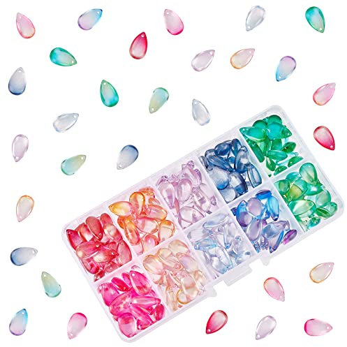 PandaHall 10 Farbe Teardrop Perlen, 200 Stück Wassertropfen Kristallglasperlen Transparent Lose Perlen Bunte Charms Anhänger für DIY Armband Ohrring Schmuckherstellung