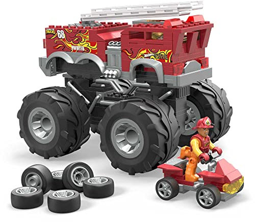 Mega Construx HHD19 - Hot Wheels 5-Alarm Bauset, Feuerwehr-Auto Monster Truck, Spielzeug-Auto mit 2 Feuerwehrmann-Spielfiguren und Zubehör, für Kinder ab 5 Jahren, Multicolour