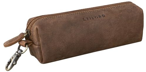 STILORD 'Camillo' Lederetui Stifte und Schlüssel Tasche Vintage Federmappe mit Schlüsselring Stiftetasche Schlampermäppchen aus echtem Leder, Farbe:mittel - braun
