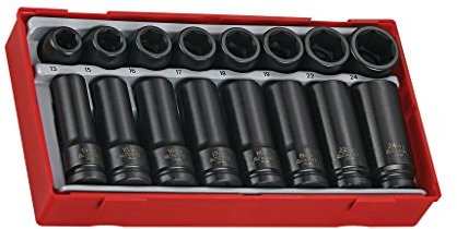 Teng Tools 16 Piece 1/2 Inch Drive 6 Point Regular and Deep Impact Socket Set - TT9120D