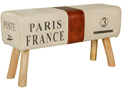 KADIMA DESIGN Sitzbank Canzas Turnbock Braun 91cm Leder/Stoff Springbock Turnhocker