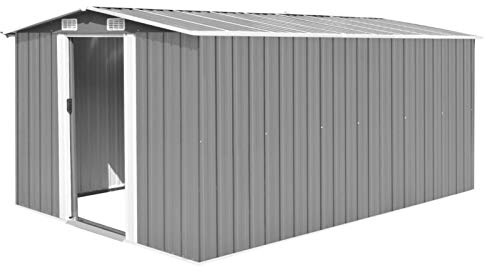 Casetta da Giardino, Capannone per Attrezzi con Porte Scorrevoli e Ventilazione, 257x392x181 cm in Acciaio Zincato, Casetta di Stoccaggio Esterna per Utensili da Giardino