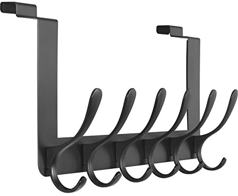 SKOLOO Kleiderhaken Tür Einhängen, Metall Türhaken Ohne Bohren, Türgarderobe für Handtuchhalter, Mäntel, Schwarz