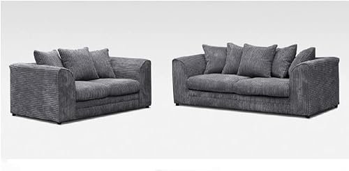 Grey Jumbo Cord Fabric Sofa Settee - 3+2 seater sofa set - 2 Seater Suite - 3 Seater Suite- Sofas For Living Room Delivery all over UK