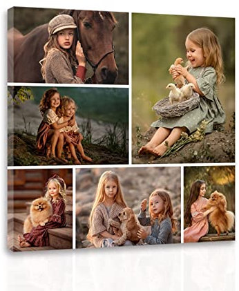 CCWACPP Benutzerdefinierte Leinwanddrucke mit Ihren Haustier Familienfotos Collage Foto Leinwanddruck Personalisierte Wandbilder auf Leinwand Dekor 25x25 cm