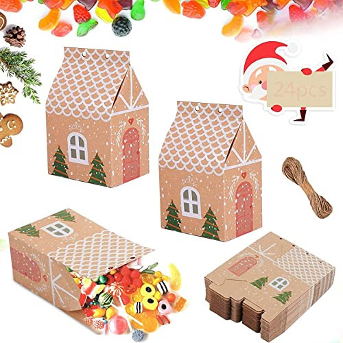 JOKILY 24 Stück Weihnachten Kraftpapier, Geschenkbox klein für Weihnachten Party, Weihnachten Mitbringsel Taschen, Kraftpapier Süßigkeiten-Box, DIY Partyboxen für Geburtstagsfeierzubehör