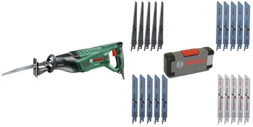 Bosch Home and Garden Scie sabre - PSA 900 E (Livrée avec 1 lame pour bois + 1 lame pour bois et métal) Vert + 20 pièces Lame de scie sabre ToughBox Top Seller for Wood and Metal