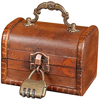 LICHENGTAI Aufbewahrungsbox Vintage Holz Schatztruh mit Code Schloss, Aufbewahrungsorganisator Holz Schatztruhe Box Verschließbar Schatzkiste für Zuhause, Büro, Raumdekoration
