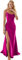 YUAOHUANG Vestido de dama de honor de satén con tirantes delgados para mujer, para boda, vestido de noche formal de sirena con abertura, Fucsia, 6