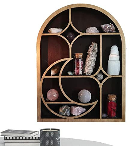 Kristallregal - Holzkristall Display Mond Pilz Kristallhalter | Regale für Wanddekoration, Wandmontierte Schweberegale für Gothic Witchy, Boho, Room Decor Delr
