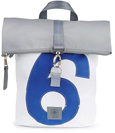 360° Grad Möwe Wickel-Rucksack Segeltuch weiß-grau, Zahl blau