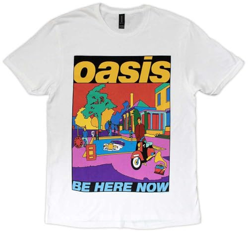 Oasis T Shirt Be Here Now Illustration Band Logo Official Unisex White XXL