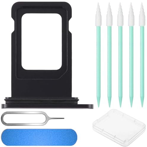 ZHUROUPU 4 In 1 Single Sim Card Tray Slot Holder Replacement with Waterproof Rubber Ring, Sim Card Tray Open Eject Pin for iPhone 11 (6.1) (Black, Single Sim)