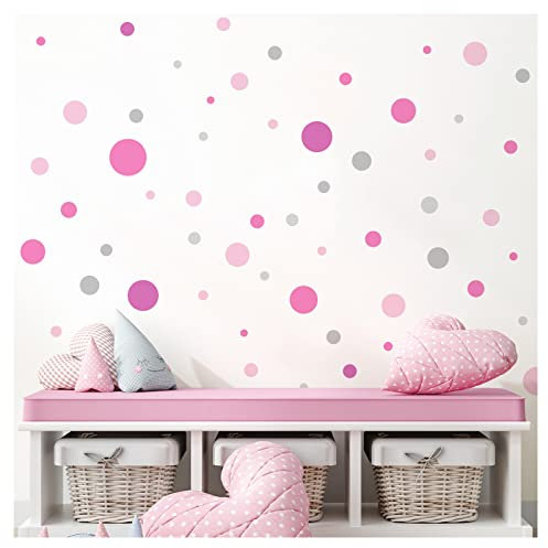 Little Deco Punkte 172 Stück Wandsticker Kreise Set Dots Wandtattoo Kinderzimmer Punktaufkleber Babyzimmer Wandaufkleber pink rosa grau DL981