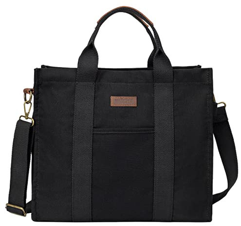 VASCHY Canvas Tote Bag, Umhängetasche Damen Crossboday Casual Wiederaufnahme Totes für Dame mit Reißverschluss Taschen Geldbörse Arbeit Schwarz