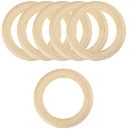 TOOINKCV 6 Stk Holzringe zum Basteln, Natürliche Holz Ringe, Unbehandelter Holz Makramee Ringe, für DIY Schmuck Makramee Armband Anhänger Schmuckherstellung Dekoration Ringe - (Ø 90mm)