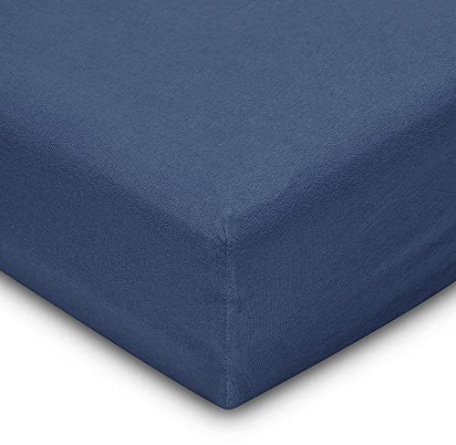 Flowen Sábana Bajera Ajustable 120x190 cm Azul Marino de Microfibra Cepillada para Colchón 30cm de Altura Tejido Suave Transpirable Hipoalergénico Antiácaros y Antibact. Lavable a Máquina