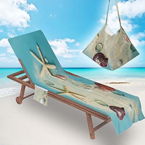 Surwin Schonbezug Für Gartenliege Strandliegenauflage Frottee Liegenauflage Stuhl Strandtuch Sun Lounger Bezug mit tasche Sporthandtuch 3D für Sommer Garten Schwimmen (75x210cm,Seestern)