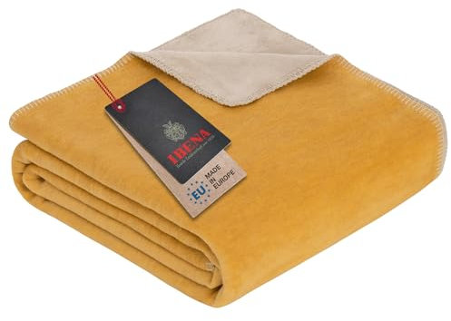 Ibena Dublin Decke 150x200 cm - Baumwollmix kuschelig, warm & waschbar, Wendedecke gelb Natur