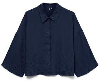 VERO MODA Womens Vmnatali Crop Shirt WVN Ga SPE Top, Blazer Navy, M UK
