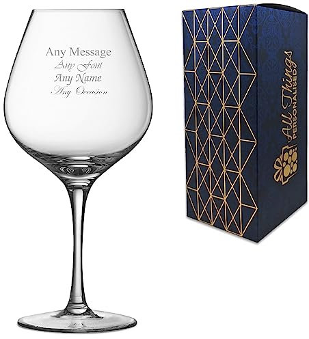 Personalised Engraved Large Cabernet Abondant Wine Glass, Personalise with Any Message for Any Occasion, Choose from a Variety of Fonts, Gift Box Included, Laser Engraved