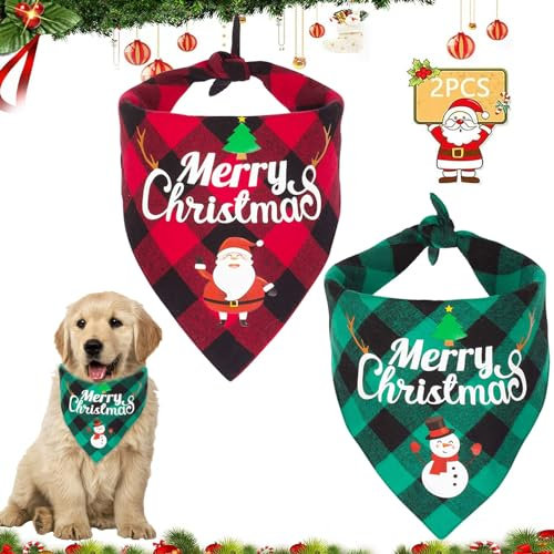 2 Stücke Weihnachtshund Bandanas, Haustier Bandana Schal, Dreieck Lätzchen, Weihnachts Haustier Kostüm Zubehör, Halstücher für Hunde und Katzen, Haustier Weihnachten Kostüm Dekoration